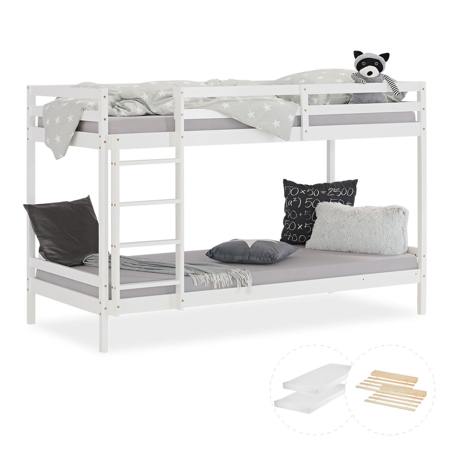 ETAGENBETT mit Matratzen 90/200 cm Weiß - Weiß, Holz - Homestyle4u