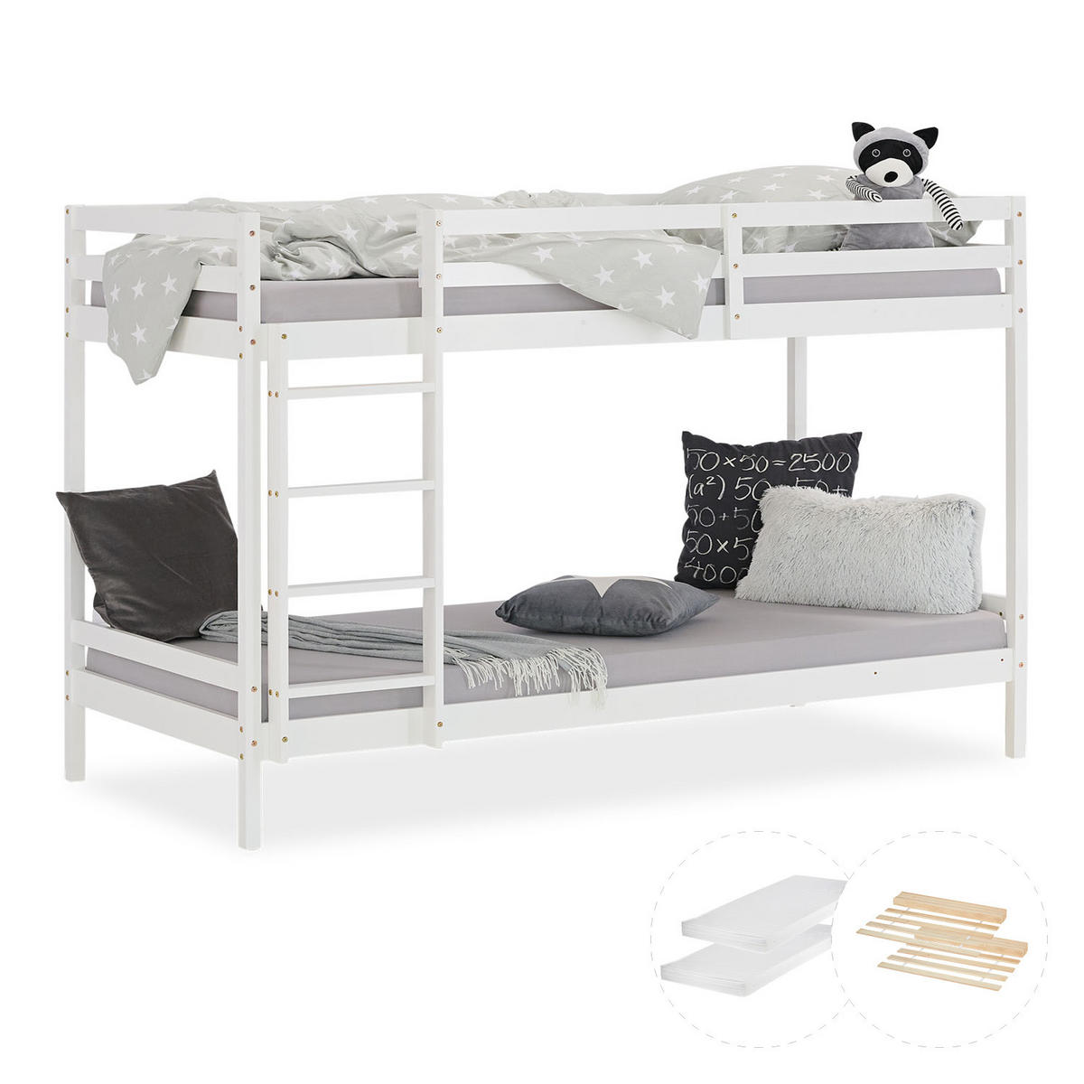 ETAGENBETT mit Matratzen 90/200 cm Weiß - Weiß, Holz - Homestyle4u