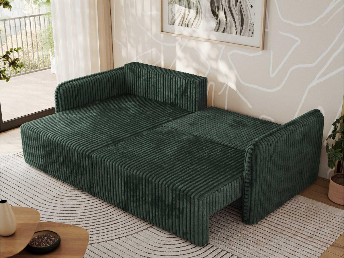 ECKSCHLAFSOFA MESTO L Grün Cord - links - Schwarz/Grün, Kunststoff/Textil (227/147cm) - MKS