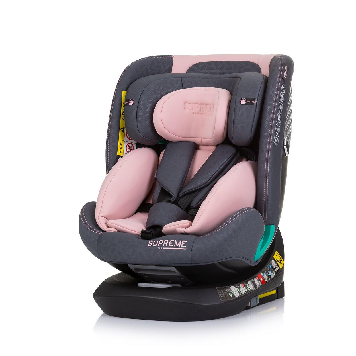 KINDERSITZ i-Size Supreme rosa (40-150 cm) verstellbar 360° drehbar Isofix - Rosa, Kunststoff (44/75/45cm) - Chipolino