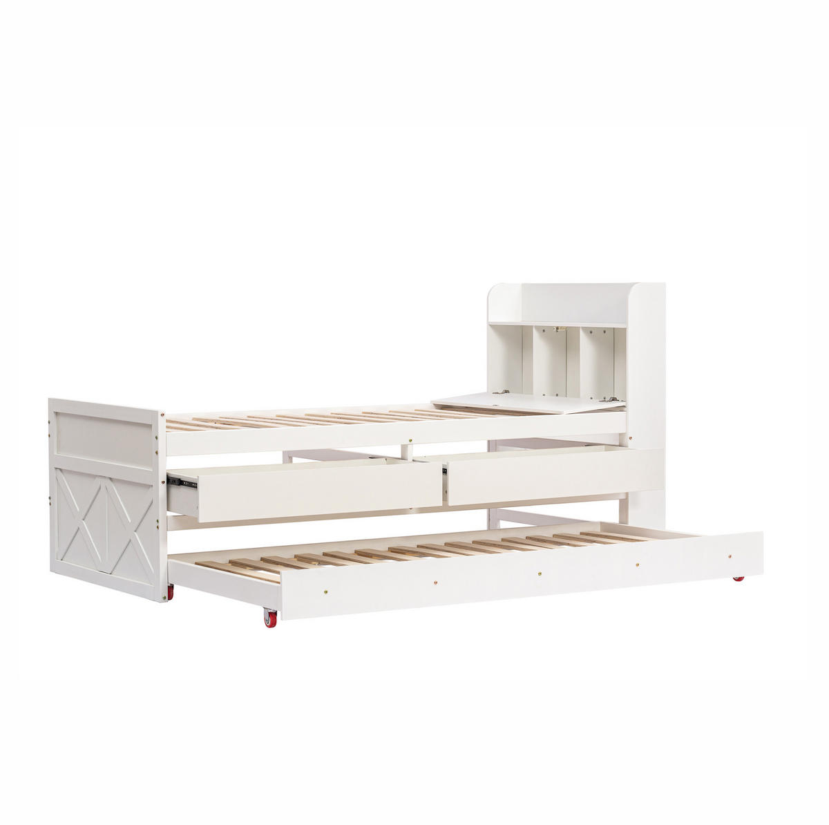 JEDNOLŮŽKO 90/190 cm bílé z masivního dřeva s výsuvným lůžkem, zásuvkami a USB - bílá, dřevo (90/200cm) - OKWISH