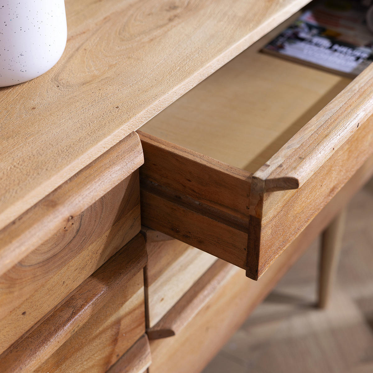MASSIVES SIDEBOARD mit 6 Schubladen - Akazie massiv - Akaziefarben, Holz (160/80/40cm) - home24