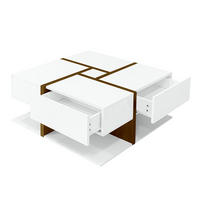 COUCHTISCH 78/78/34,8 cm Weiß mit 4 Schubladen und hochglänzender Oberfläche - Weiß, Holzwerkstoff (78/78/34.8cm) - OKWISH