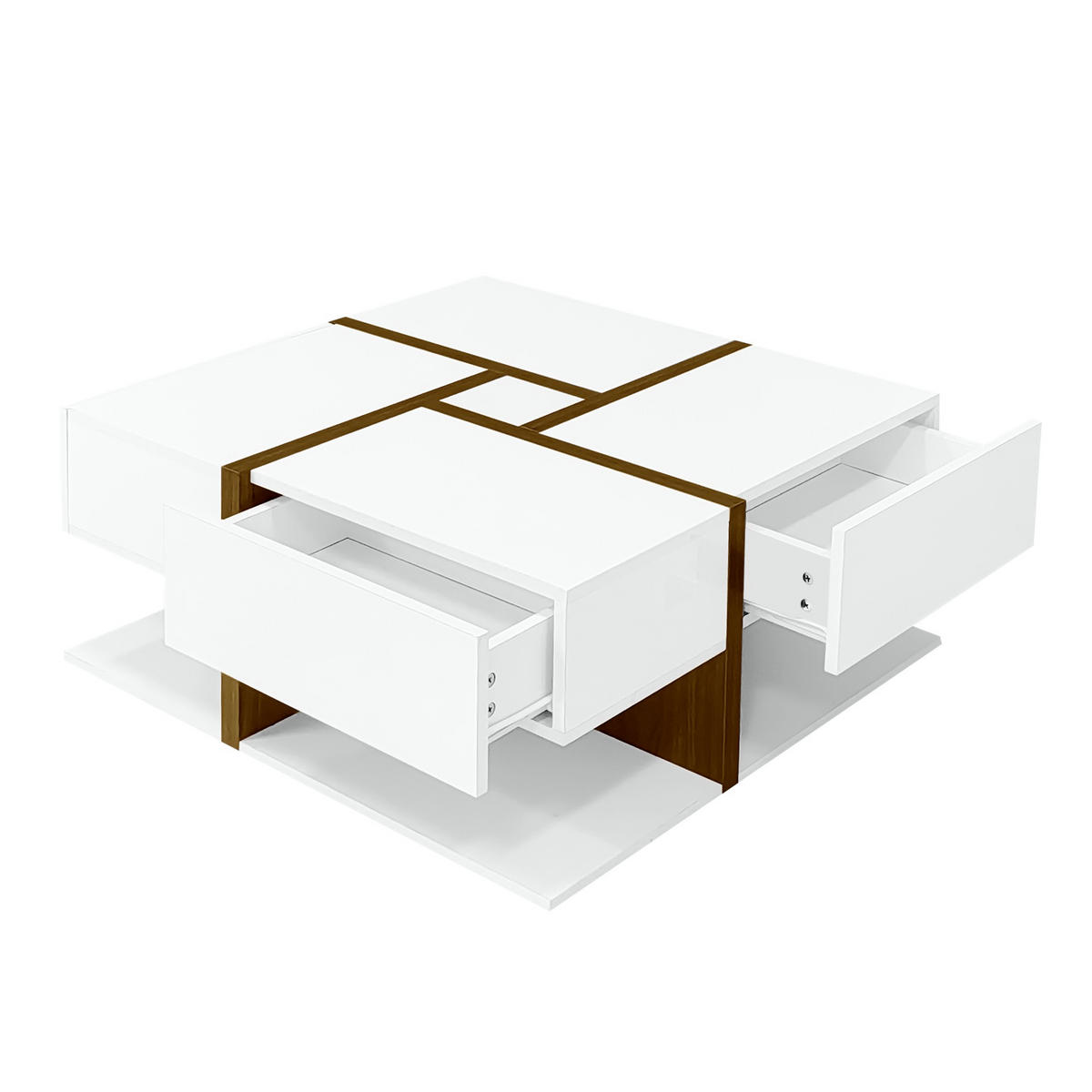 COUCHTISCH 78/78/34,8 cm Weiß mit 4 Schubladen und hochglänzender Oberfläche - Weiß, Holzwerkstoff (78/78/34.8cm) - OKWISH