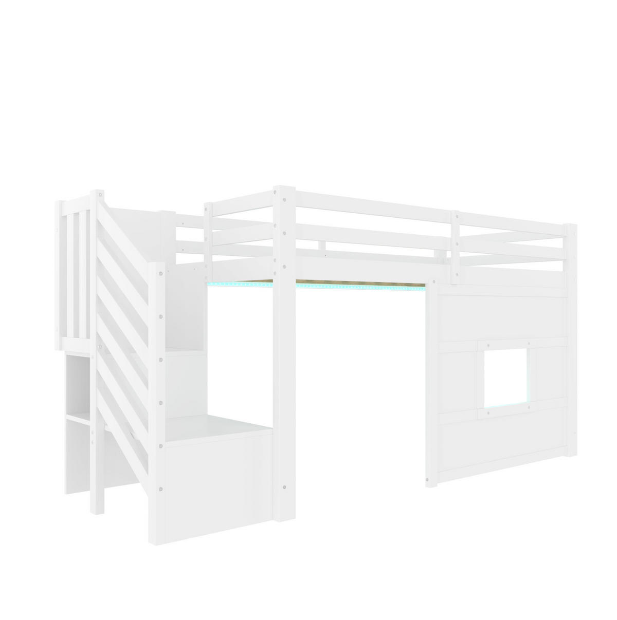 PATROVÁ postel 90/200 cm bílá z MDF a borovice s úložnými schody - bílá, kompozitní dřevo (90/200cm) - OKWISH