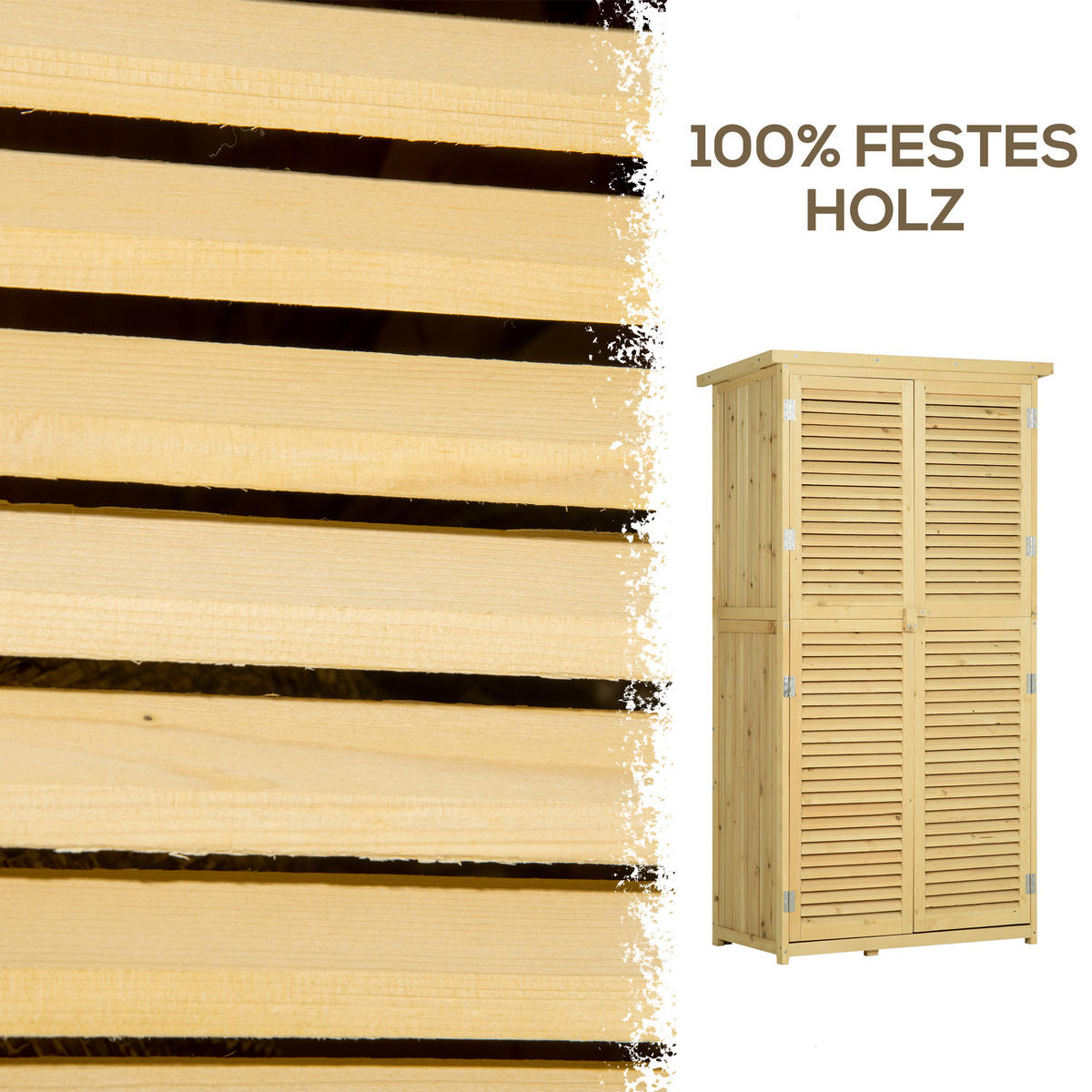 GARTENSCHRANK Geräteschrank, Holz Geräteschuppen, mit Asphaltdach, 4 Fächer, Natur - Fichtefarben, Holz (465/160/87cm) - Outsunny