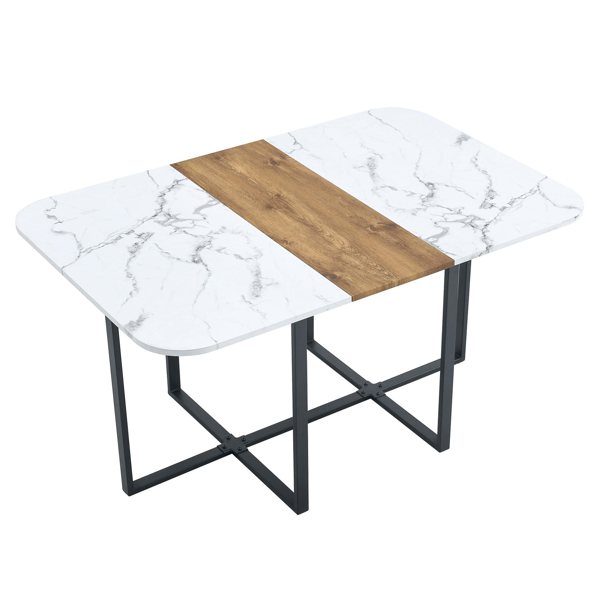 ESSTISCH aus MDF 153x100x79 cm Naturholz mit Metallgestell, pflegeleichte Oberfläche und 6 passenden Stühlen - Braun, Holzwerkstoff (153/100/79cm) - Modfu