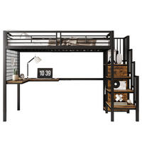 HOCHBETT 90/200 cm Schwarz und dunkle Holzfarbe aus Metall und Holzwerkstoff mit Kleiderschrank und Tisch - Schwarz, Holzwerkstoff (90/200cm) - OKMYHOME