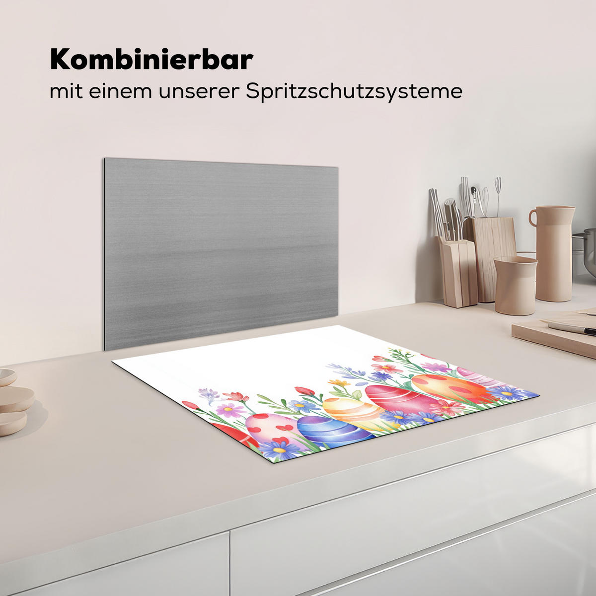 HERDABDECKPLATTE Blumengarten - Bunt - Eier Abdeckung Ceranfeld 58.3x51.3 cm - Weiß, Kunststoff (58.3/51.3/0.2cm) - MuchoWow