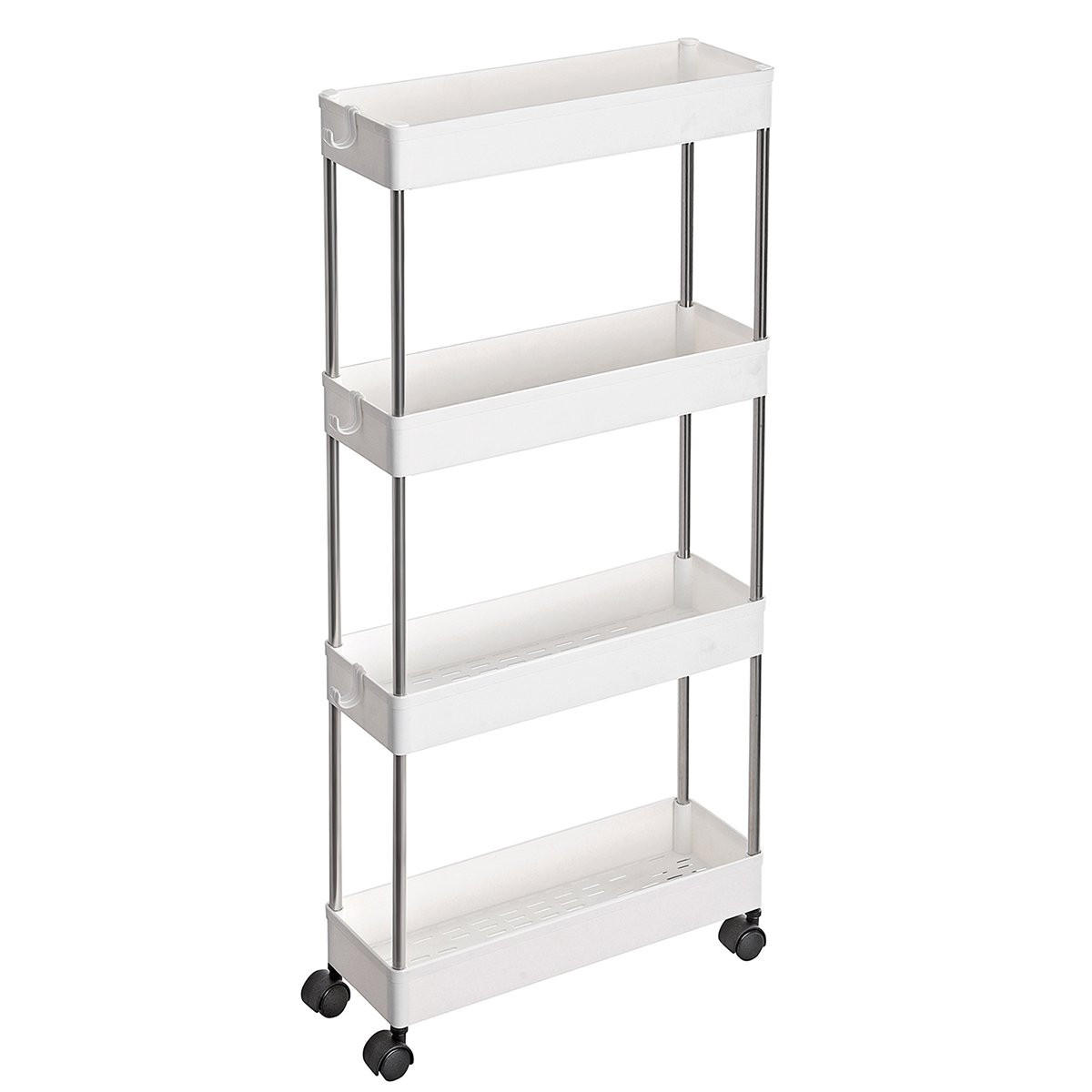 SERVIERWAGEN auf Rollen mit 4 Ebenen - L12,5 x H86 cm - Weiß, Kunststoff (12.5/86/40cm) - Calicosy