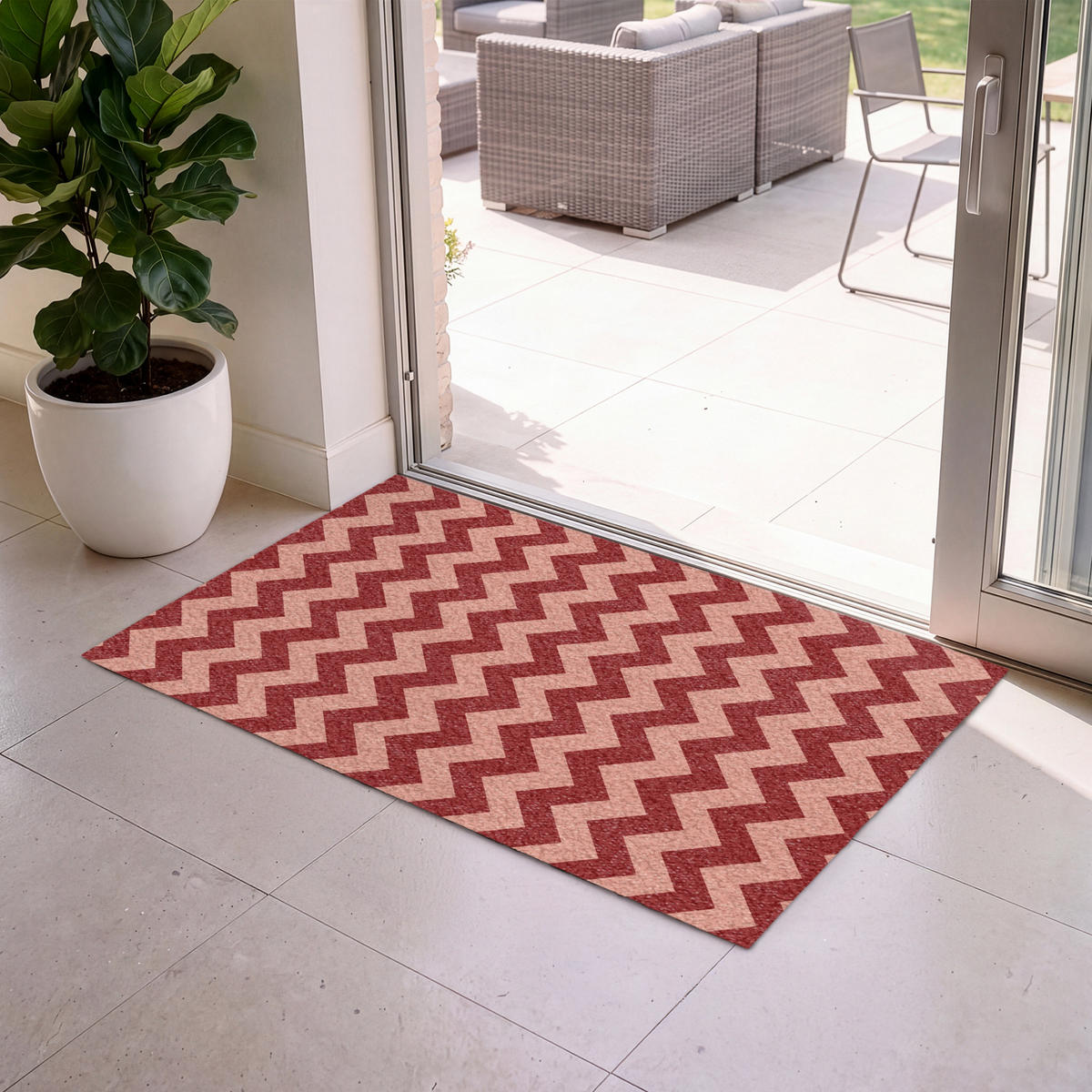 ROHOŽKA Klikatá - Pruhy - Vzor - Červená 120x80 cm - bordeaux, textil/umělá hmota (120/0.4cm) - MuchoWow