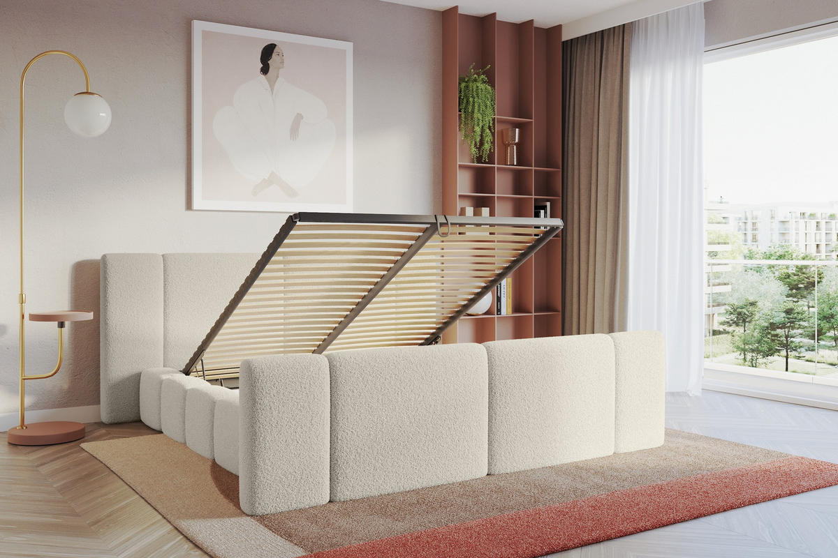 POLSTERBETT mit Bettkasten, Fußteil und Lattenrost, Boxbett ohne Matratze - NILO-Z 180x200 Beige - Beige, Holzwerkstoff/Textil (180/200cm) - ALTDECOR