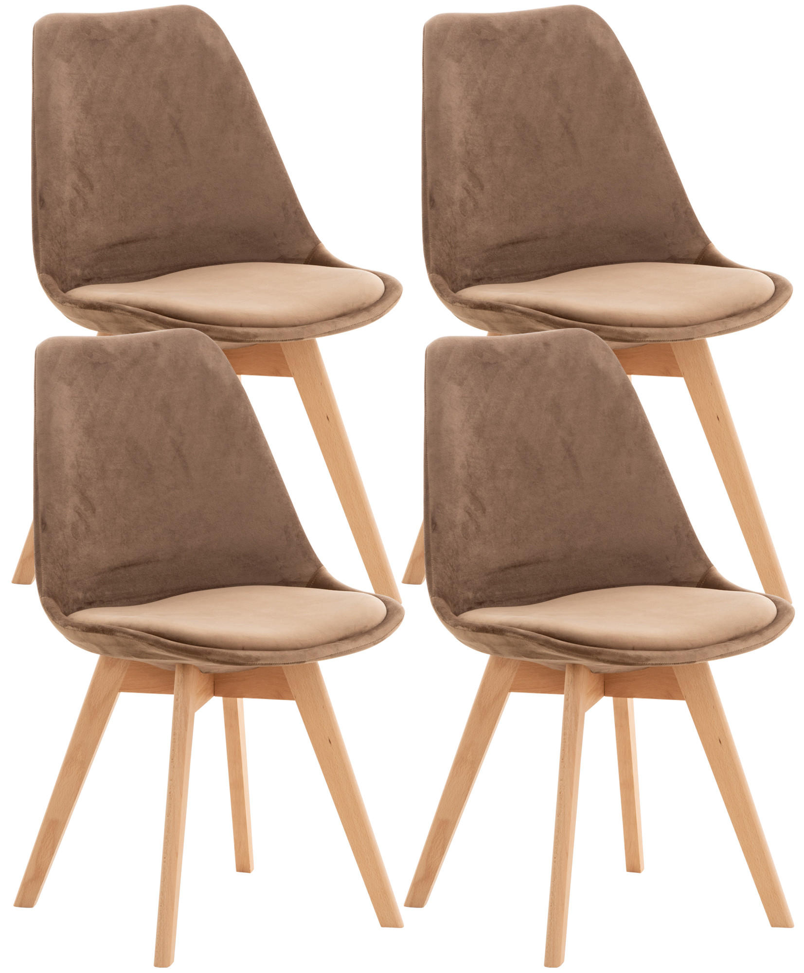 STUHL 4er Set Samt braun - Eukalyptusholzfarben/Braun, Holz/Textil (49/83/50cm) - CLP