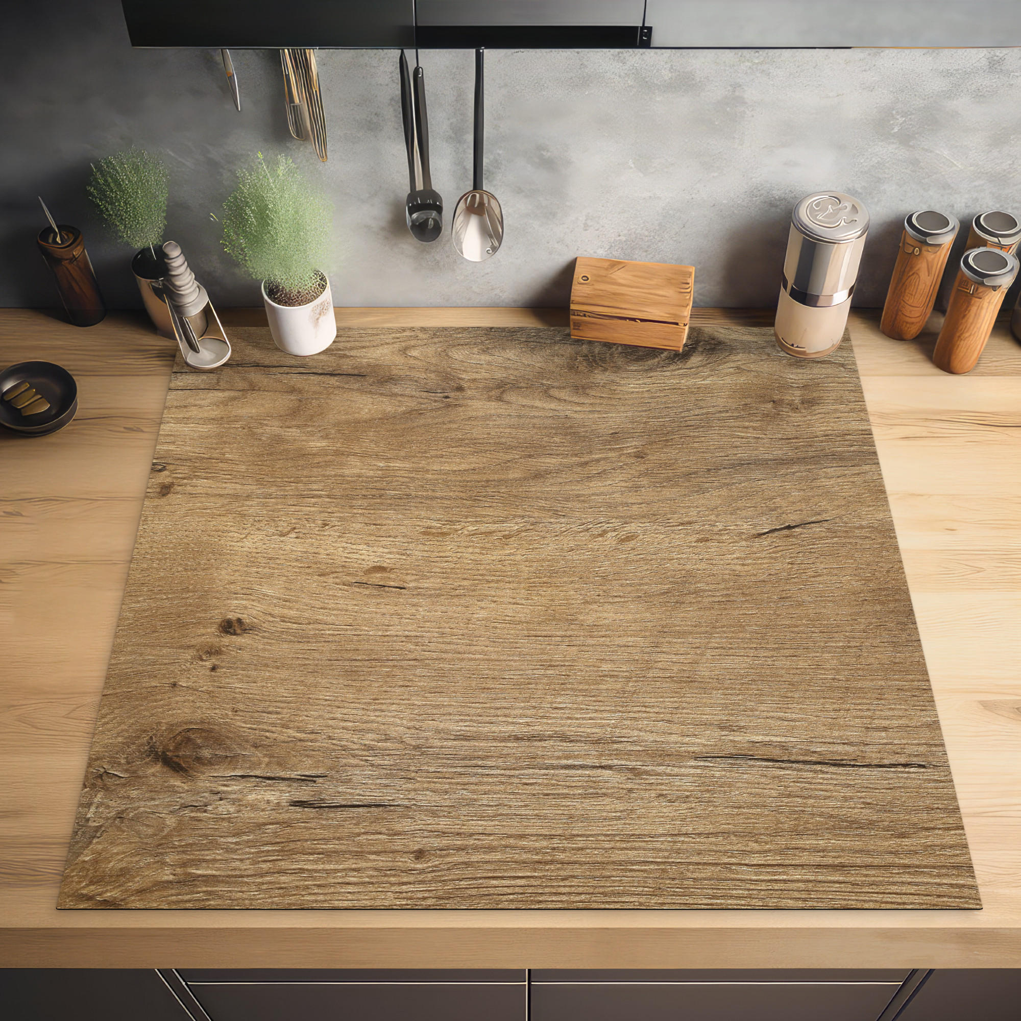 HERDABDECKPLATTE Holz - Braun - Holzoptik 78x78 cm - Eichefarben, Kunststoff (78/0.2/78cm) - MuchoWow