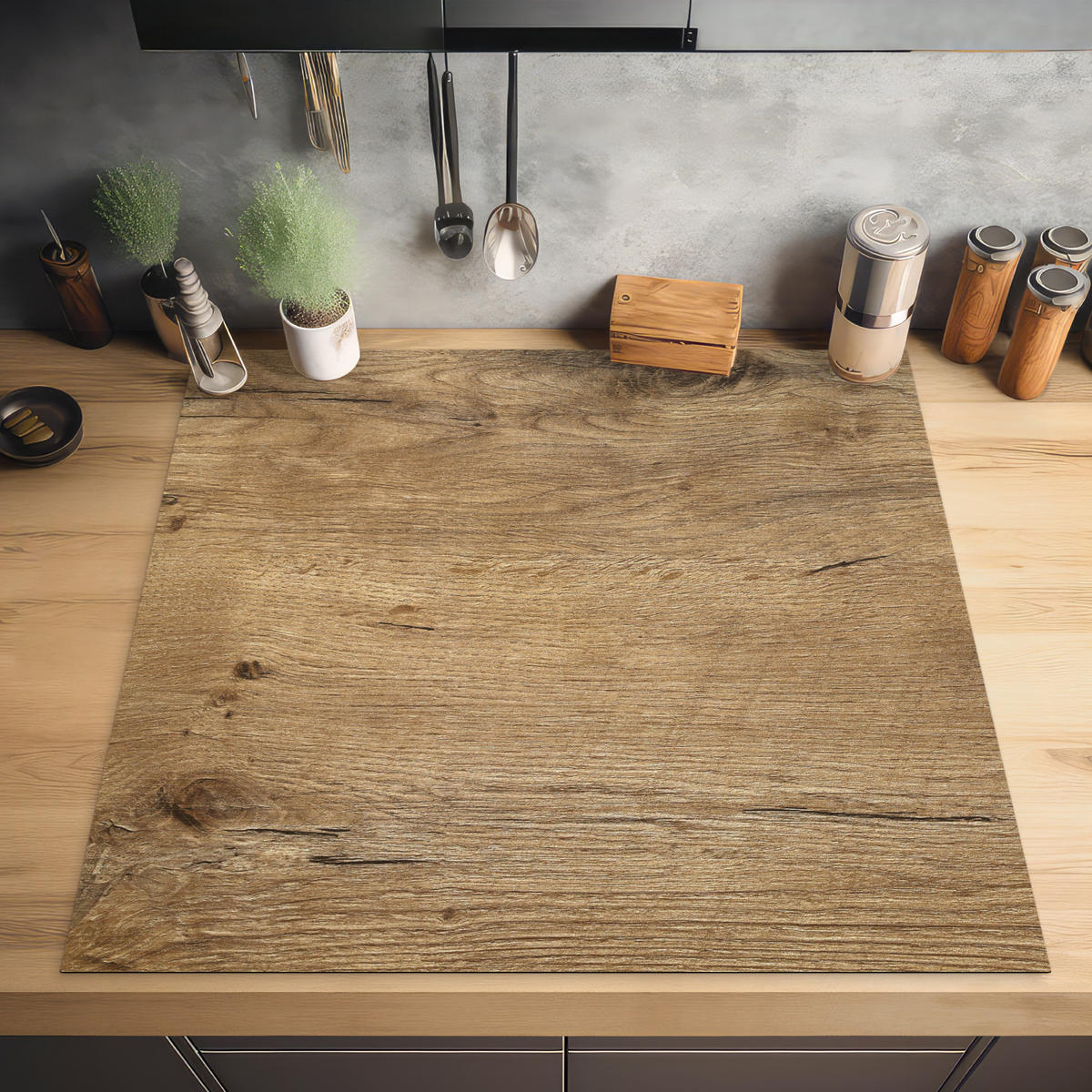 HERDABDECKPLATTE Holz - Braun - Holzoptik 78x78 cm - Eichefarben, Kunststoff (78/0.2/78cm) - MuchoWow