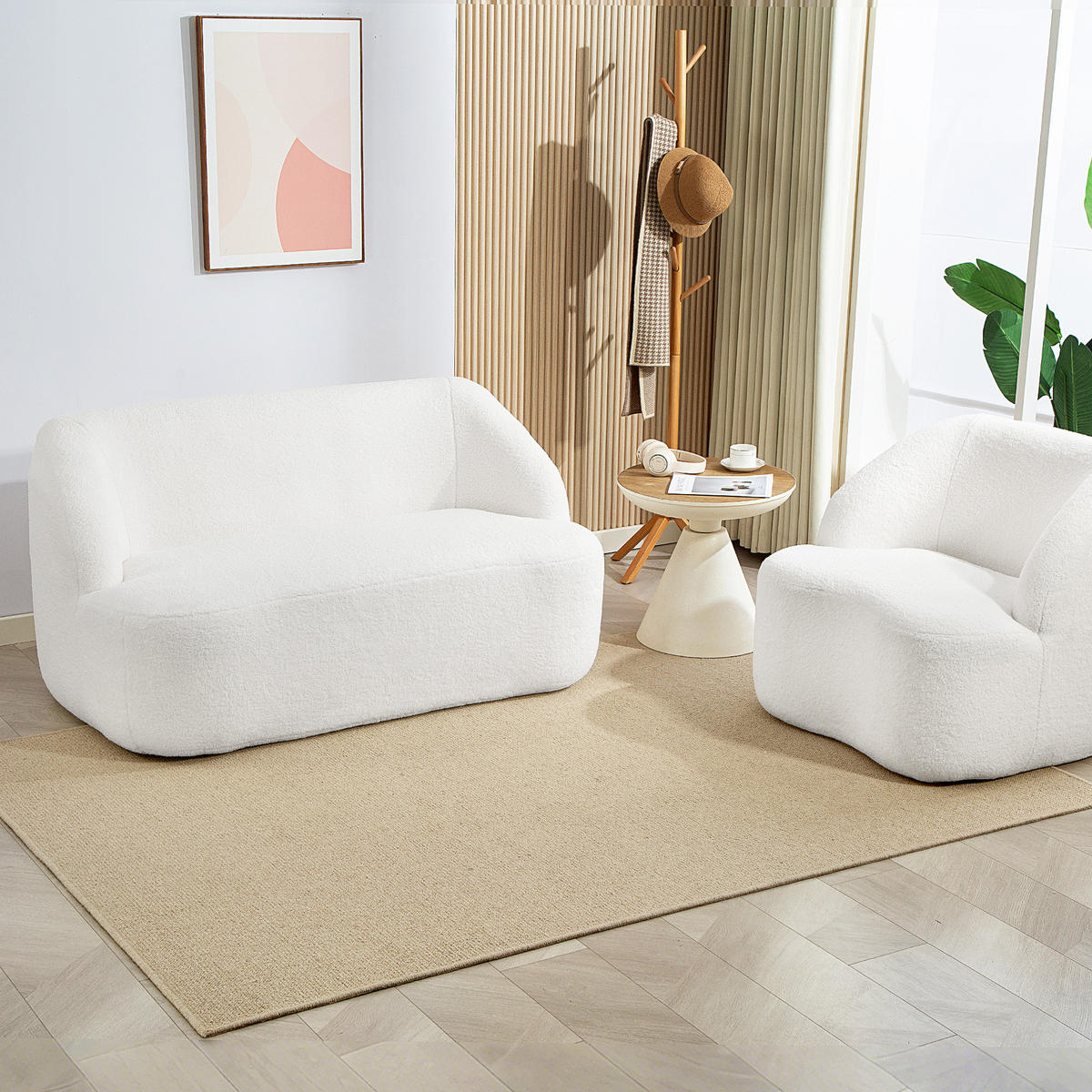 SOFA 2-Sitze 142L x 85B x 73,5H cm Cremeweiß - Weiß, Kunststoff (85/73.5/142cm) - HOMCOM