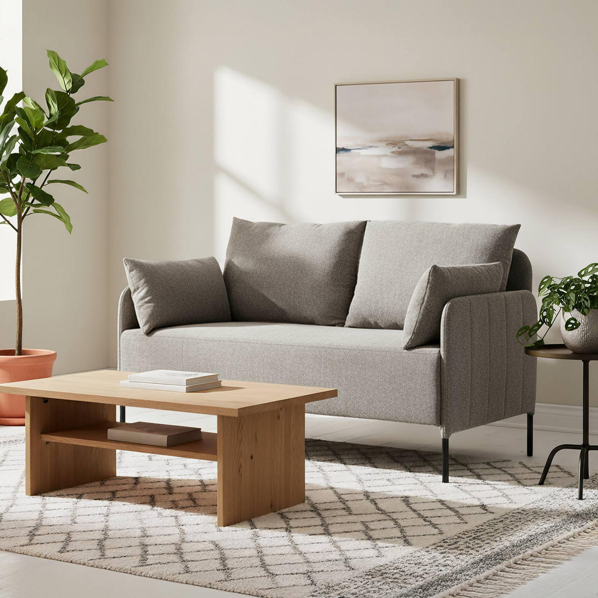 COUCH Bernd 2-Sitzer Stoff 131x79x79cm Stoff Taupe Sofa - Taupe, Kunststoff (131/79/79cm) - DELUKE