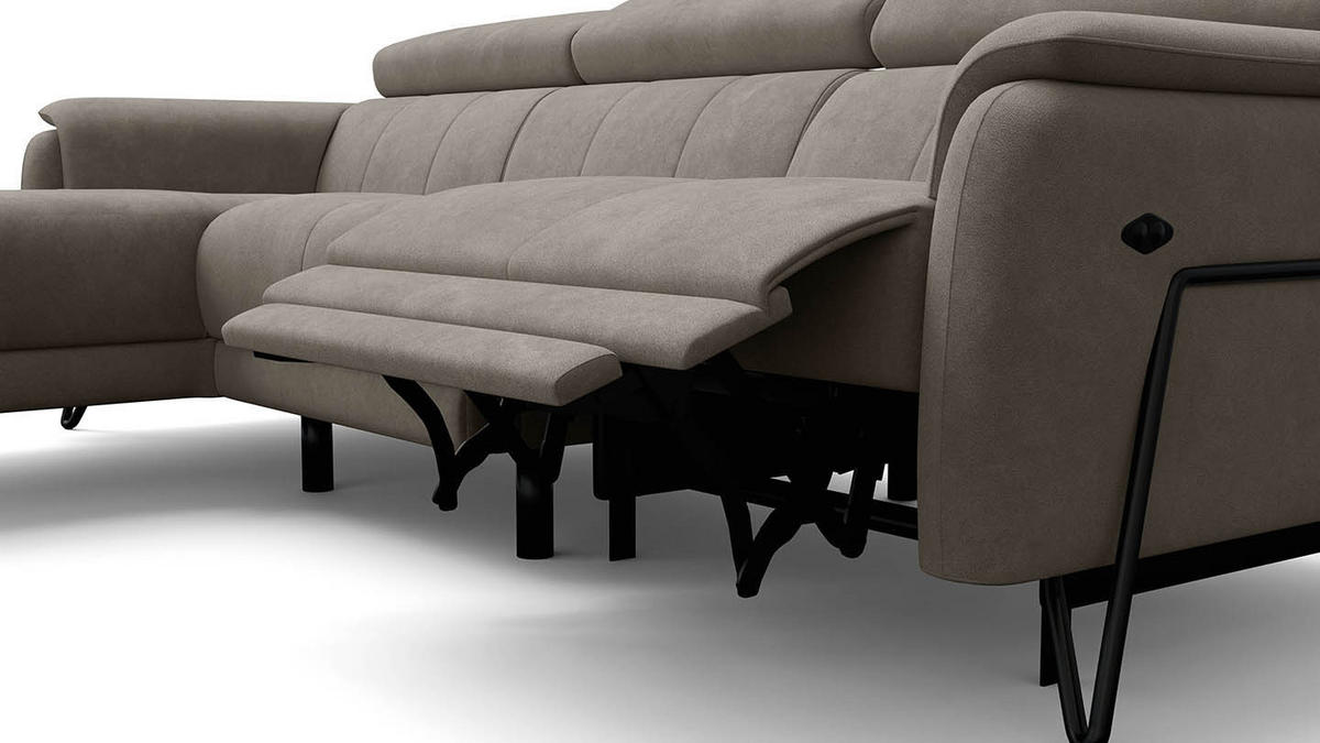ECKSOFA RODEN 4-Sitzer mit Relax, beige, Veloursstoff - Beige, Holz/Textil (268/92cm) - Wozimo