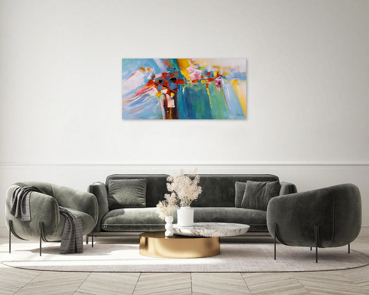 ACRYLBILD HANDGEMALT 120/60 cm - Blau/Multicolor, Holz/Textil (1.64/60cm) - KUNSTLOFT