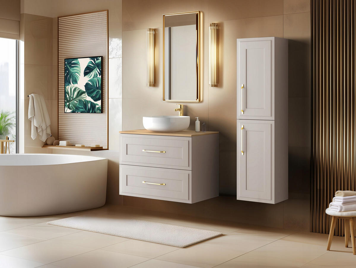 WASCHBECKUNTERSCHRANK CLASSIC 160cm mit Arbeitsplatte Farbe: Eiche Craft Kaschmir - Kaschmir/Eichefarben, Holzwerkstoff (160/58/46cm) - Rodan