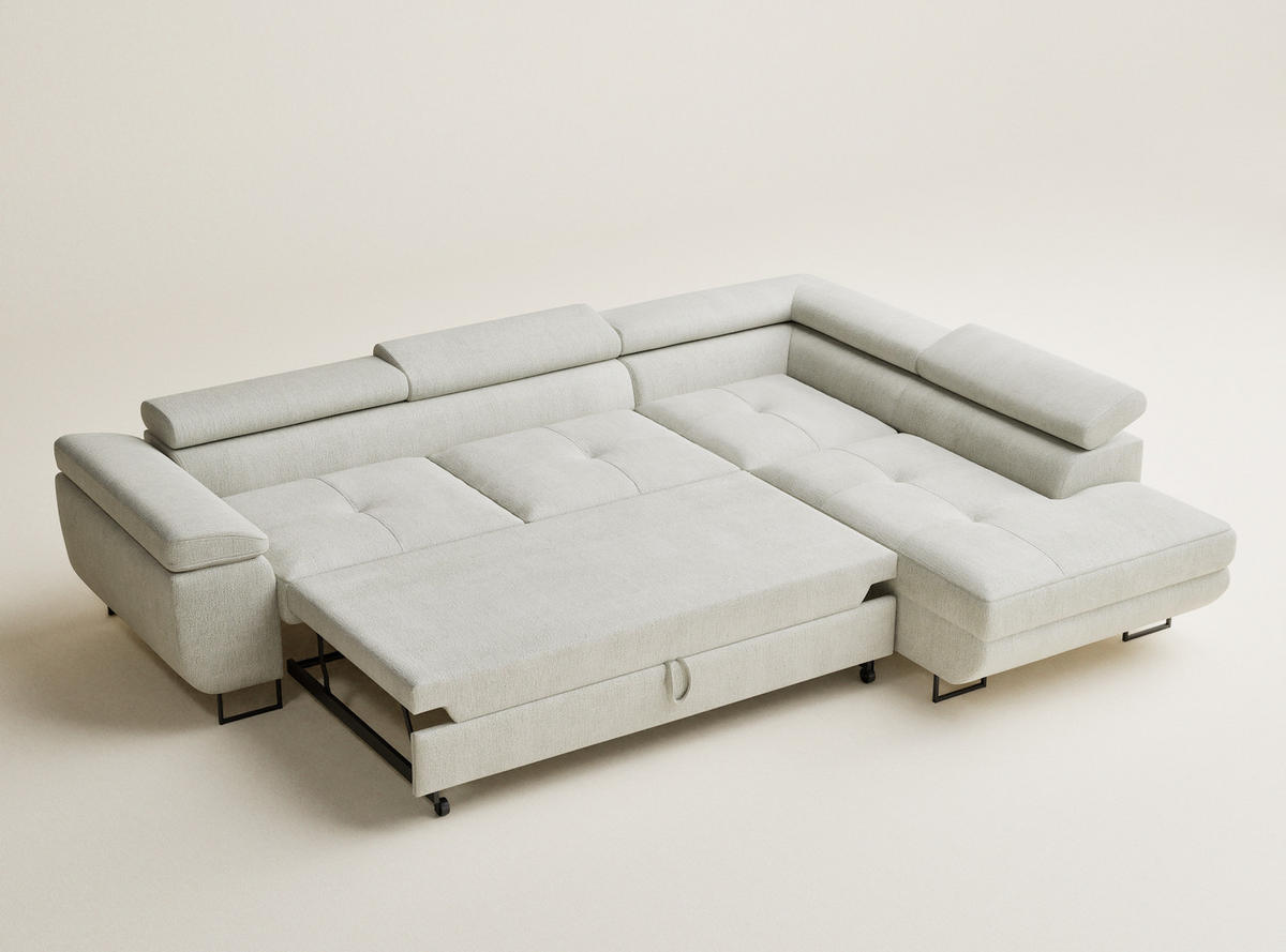 ECKSOFA Concord Creme Chenille-Stoff - Rechts Seite - Creme/Schwarz, Holz/Holzwerkstoff (277/203cm) - Maison de Reve