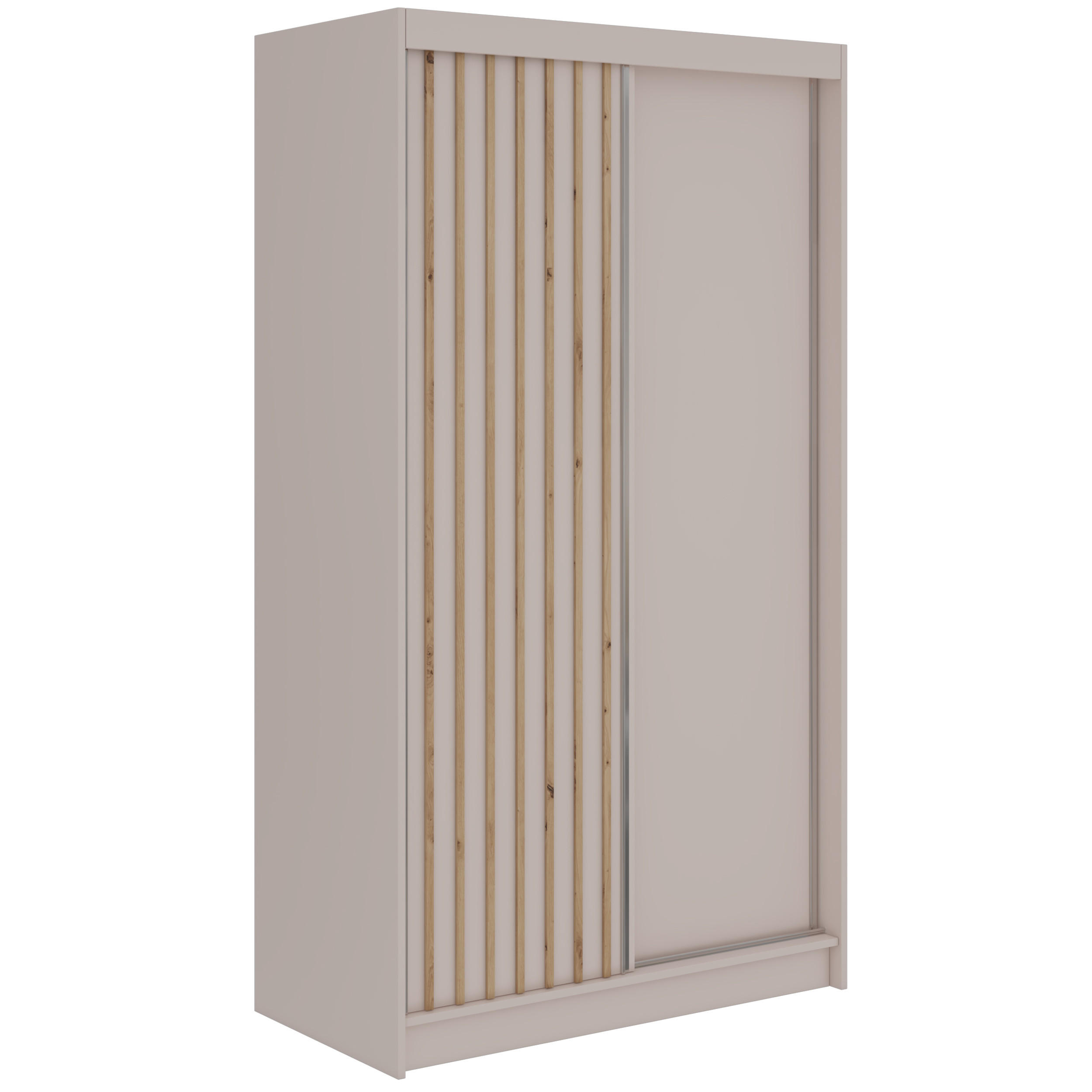 SCHWEBETÜRENSCHRANK mit Lamellen LUMOS - 120 - Kaschmir und Eiche Artisan - Kaschmir/Alufarben, Holzwerkstoff/Metall (120/216/61cm) - MKS