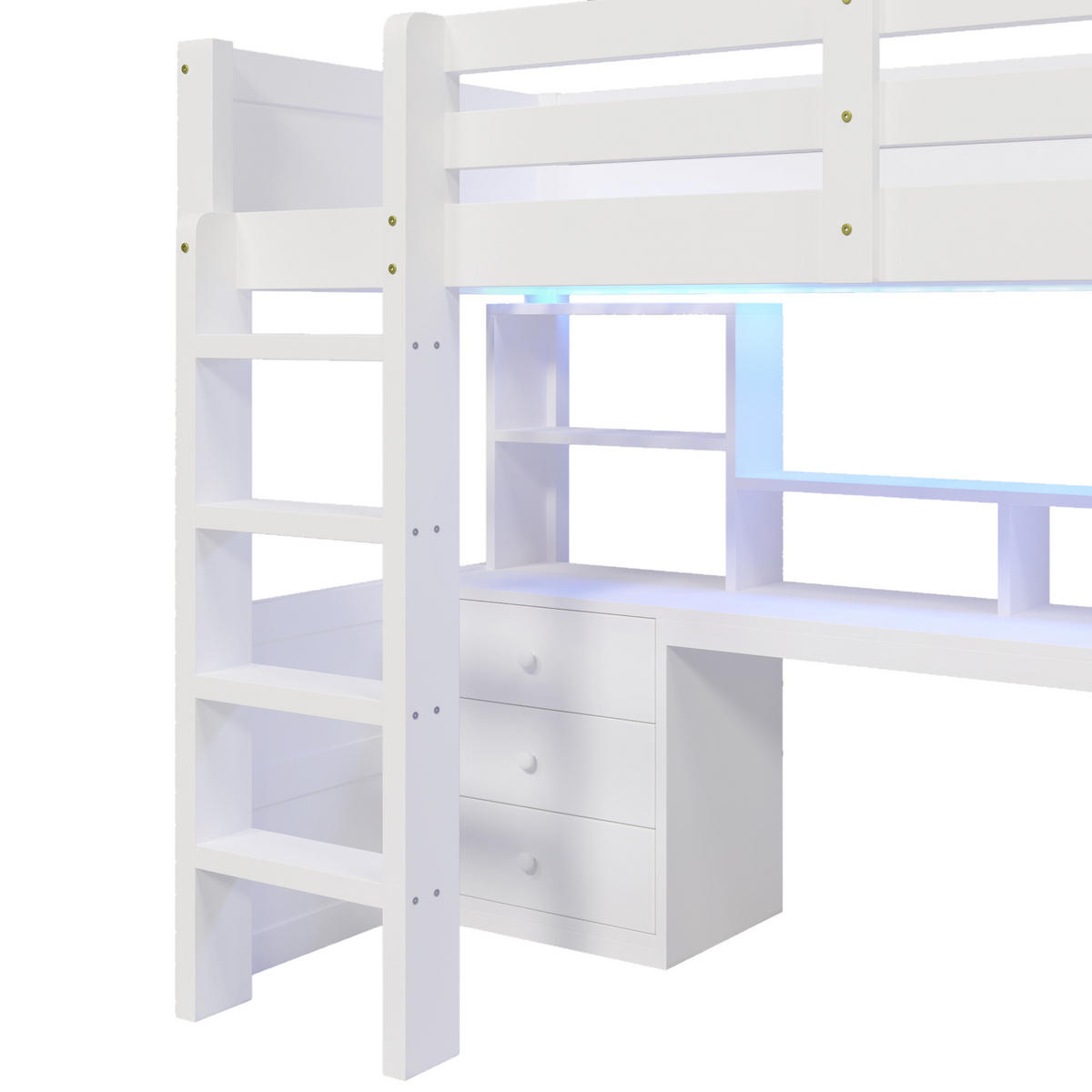 HOCHBETT 90/200 cm DE-04505, mit LED, Kleiderschrank und Schreibtisch in Weiß - Weiß, Holz/Holzwerkstoff (90/200cm) - ComfortXL