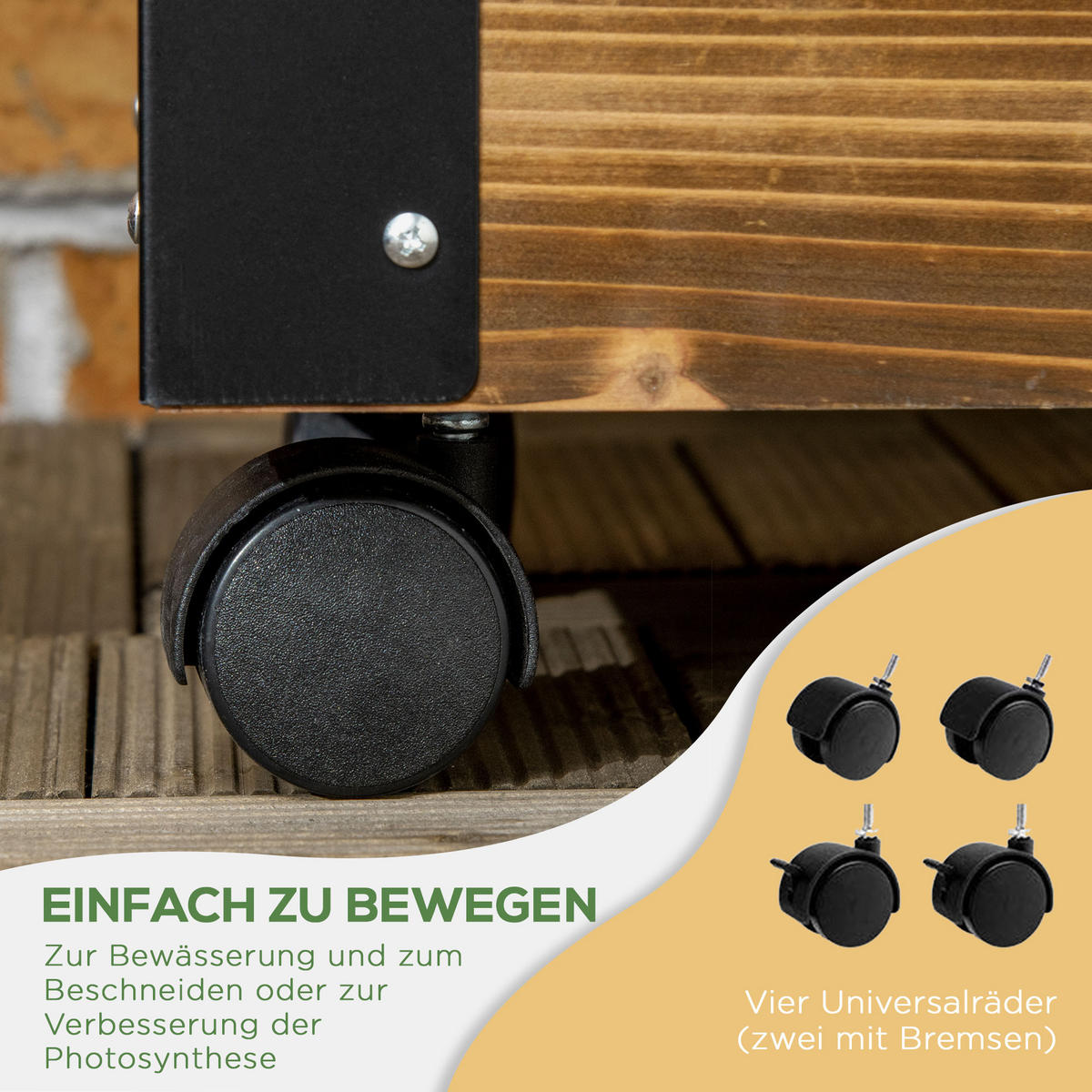 HOCHBEET mit Rankgitter, Blumenkasten mit Rollen, für Kletterpflanzen, Holz, Verkohlt - Dunkelbraun, Holz (31/147/65cm) - Outsunny