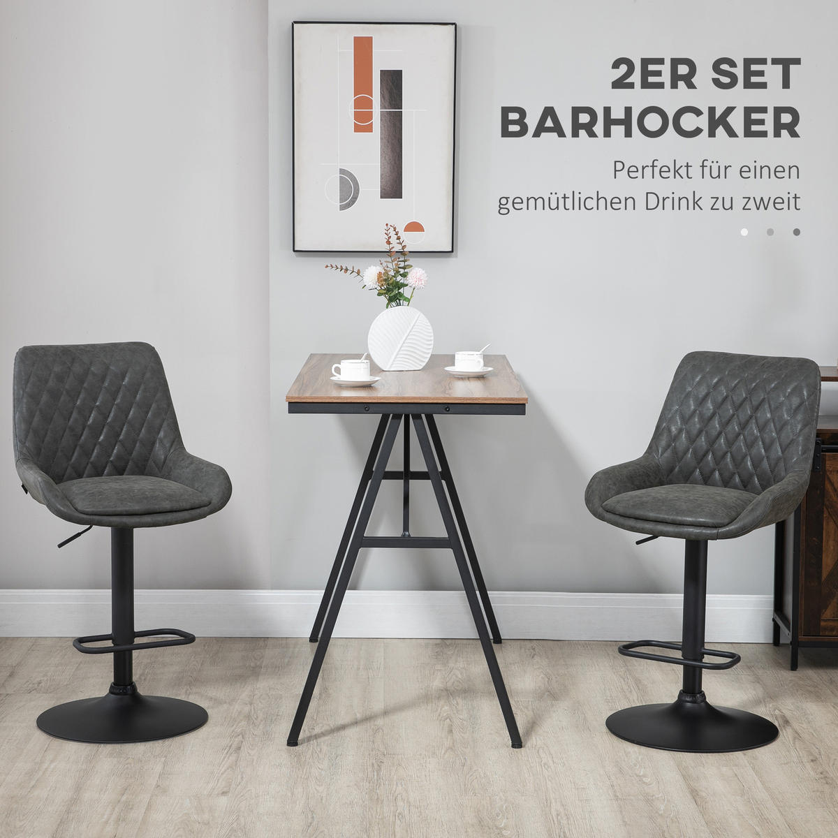 BARHOCKER 2er-Set Dunkelgrau 51.0/59.0/117.0 cm - Dunkelgrau, Leder (59/117/51cm)