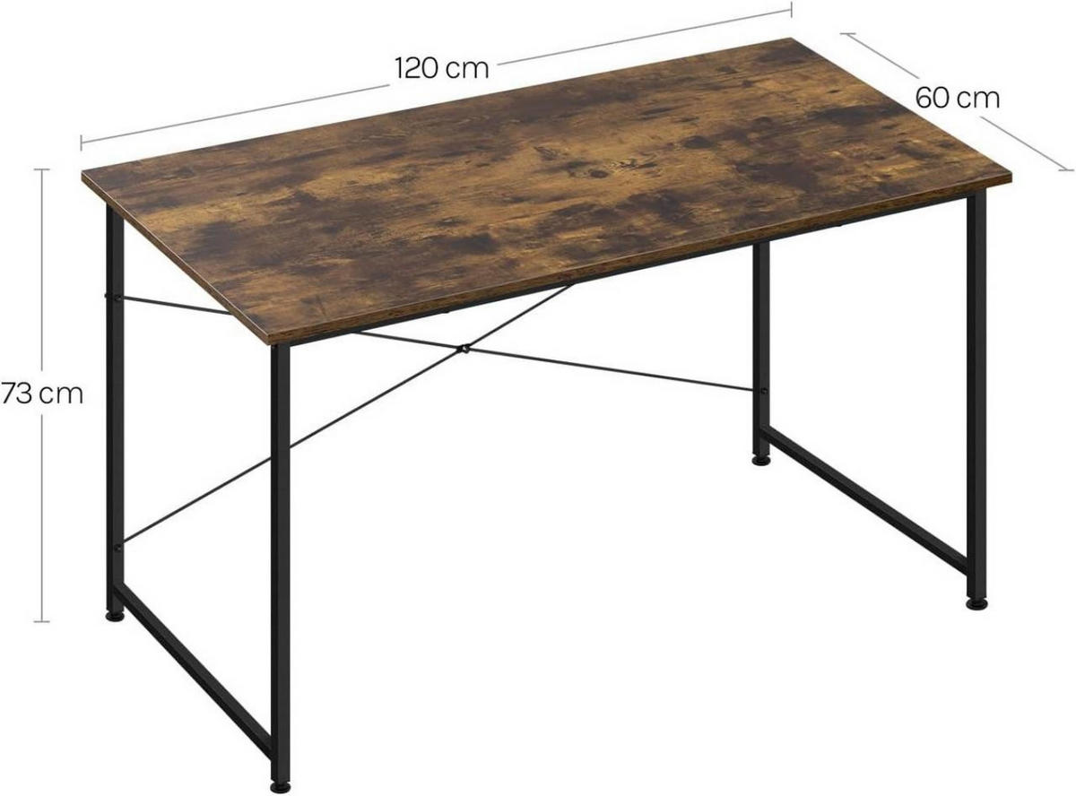 SCHREIBTISCH mit Metallgestell, 120x60x75 cm, Vintagebraun - Dunkelbraun/Schwarz, Holzwerkstoff/Metall (60/120/75cm) - Woltu