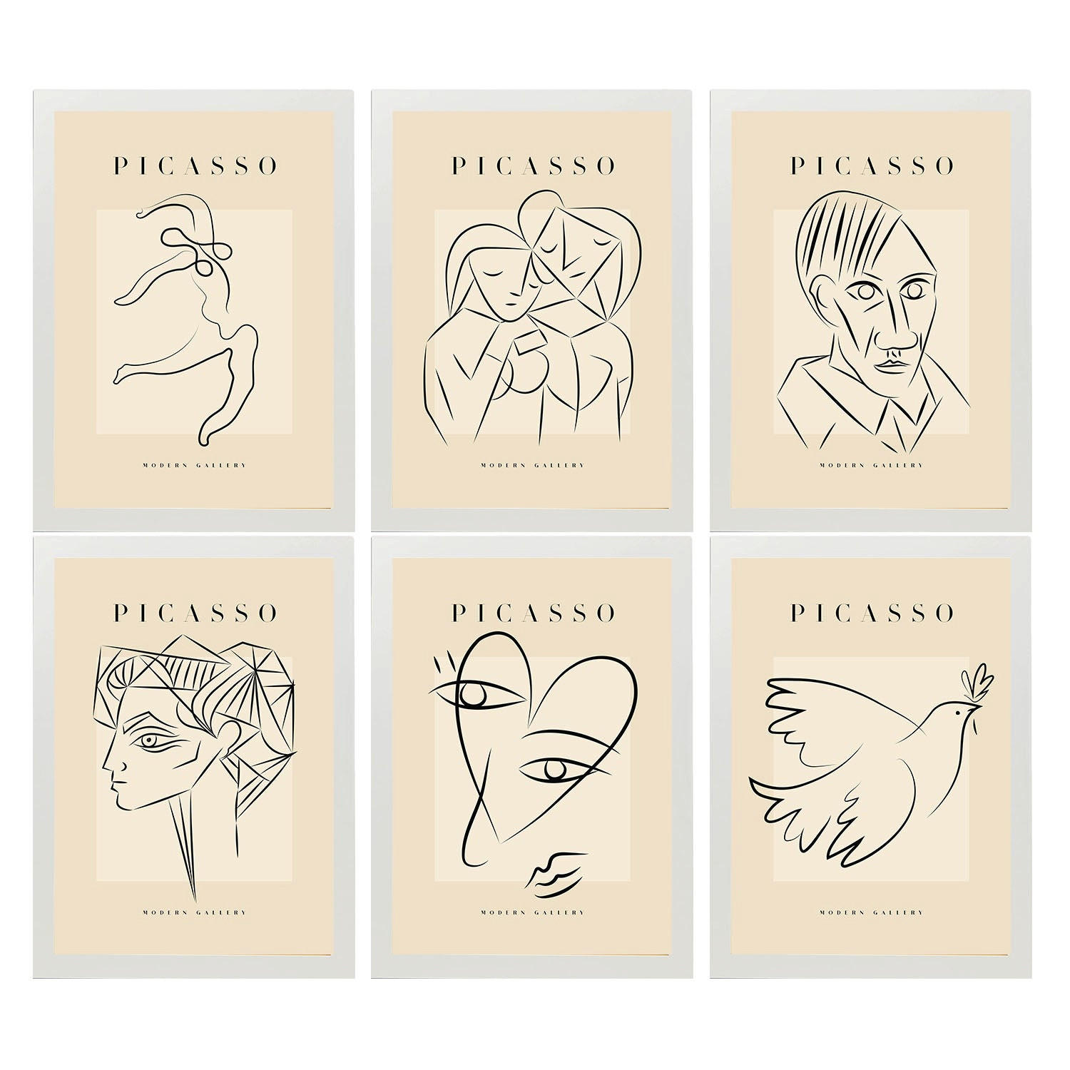 POSTER Set Mit 6 Illustrationen Von Pablo Picasso Harmonie A3 Weißer Rahmen - Weiß, Papier (29/3cm) - Nacnic
