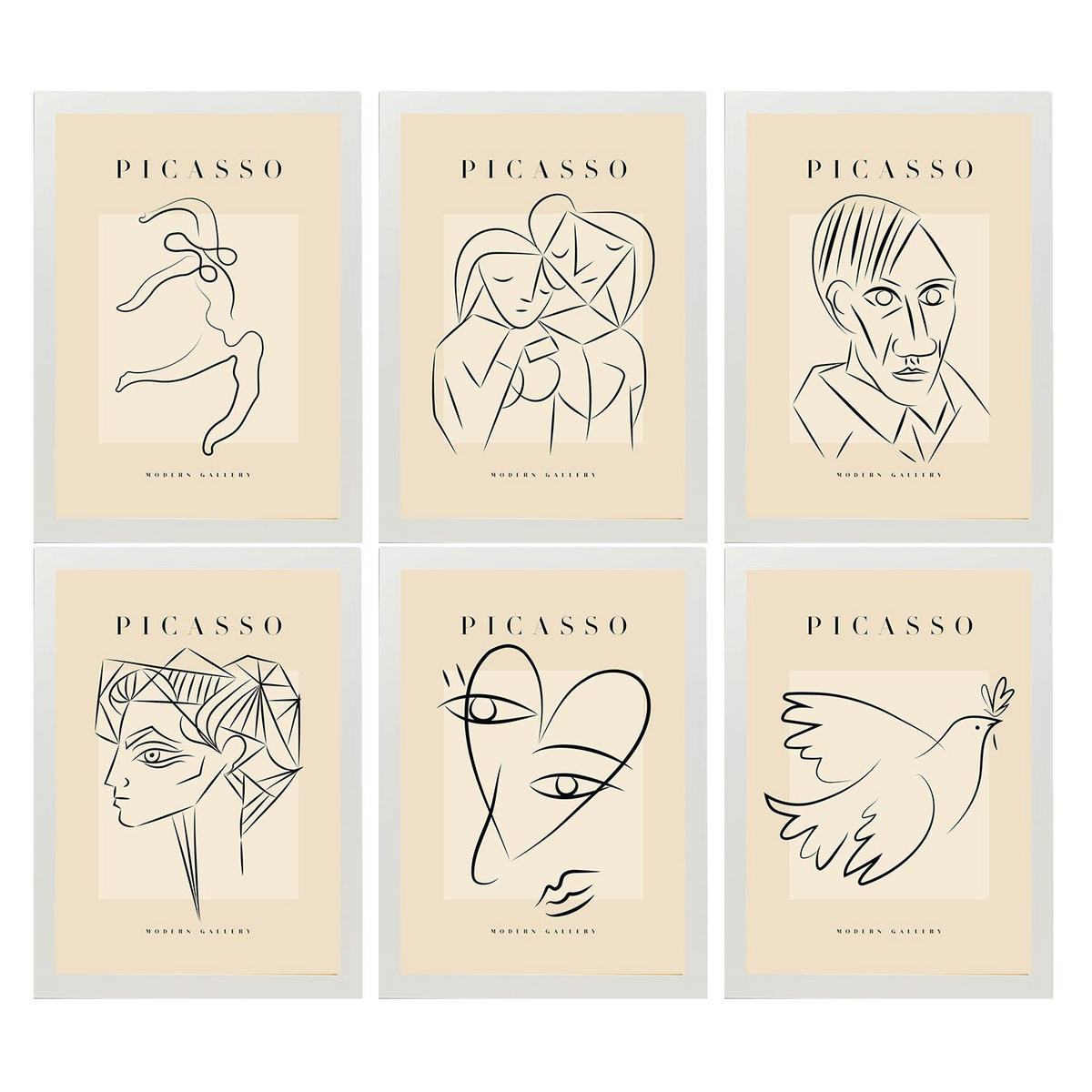 POSTER Set Mit 6 Illustrationen Von Pablo Picasso Harmonie A3 Weißer Rahmen - Weiß, Papier (29/3cm) - Nacnic