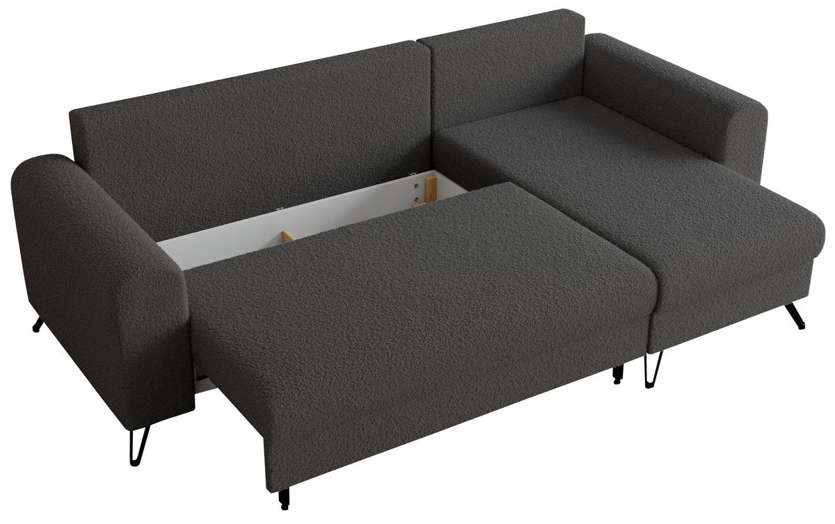 ECKSOFA Hugo Boucle Dunkelgrau - Dunkelgrau/Schwarz, Textil/Metall (242/140cm) - MKS