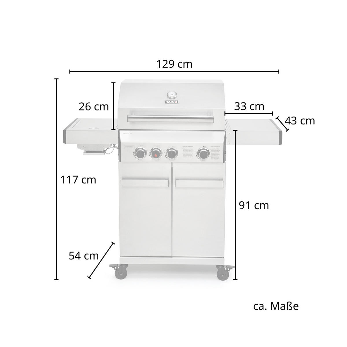 GASGRILL PLATINUM 3+1 - Silberfarben, Metall (129/117/54cm) - TAINO