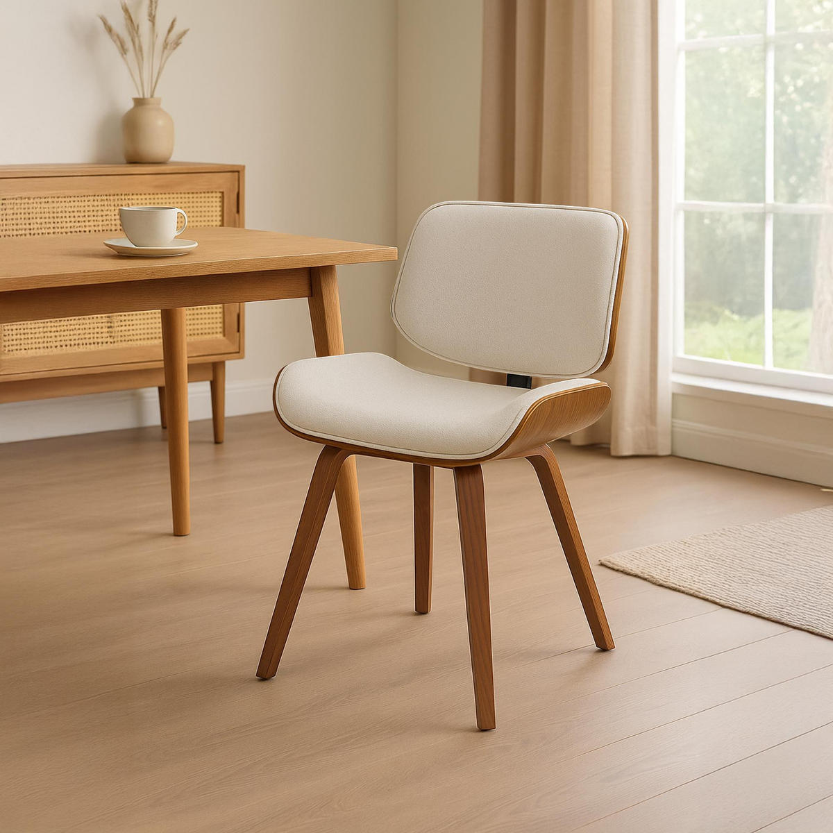 BESUCHERSTUHL Stoff Walnuss/Creme - Walnussfarben/Creme, Holz/Textil (55/80/41cm) - CLP
