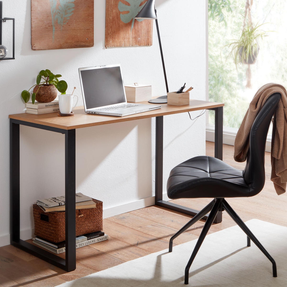 SCHREIBTISCH – Eiche, 120x60x76 cm, Metallbeine, robust & vielseitig - Schwarz/Braun, Holz/Metall (60/120/76cm) - KADIMA DESIGN