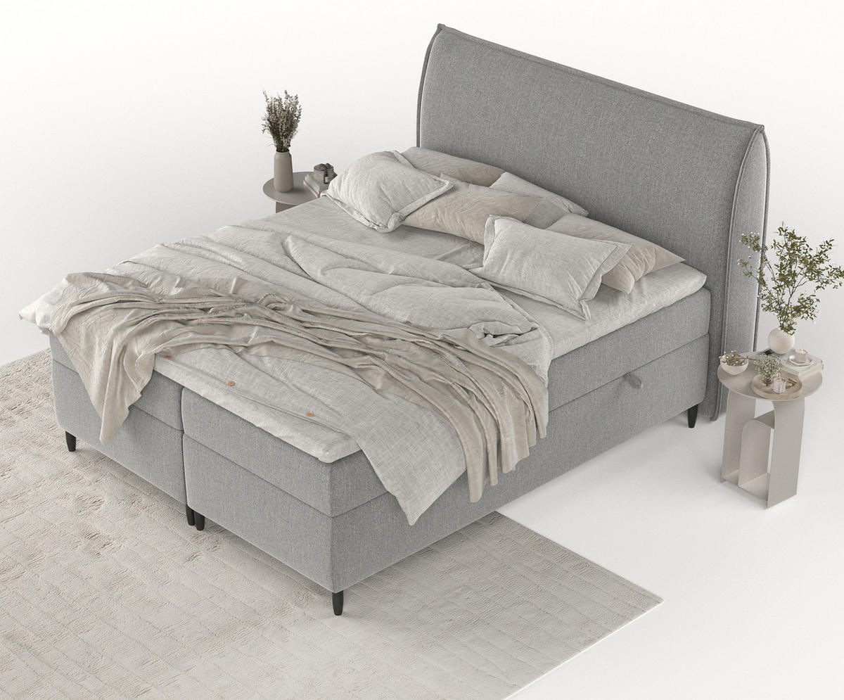 BOXBETT Corvus Grau 160/200 cm mit Taschenmatratze und Topper - Schwarz/Grau, Holz/Holzwerkstoff (160/200cm) - Maison de Reve