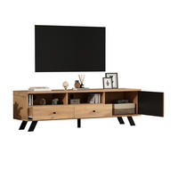 TV stolek 150/38/44 cm s 2 zásuvkami, skříňkou a otevřenými přihrádkami, vhodný pro TV do 60", Dubová barva - přírodní, kompozitní dřevo (150/44/38cm) - Redom