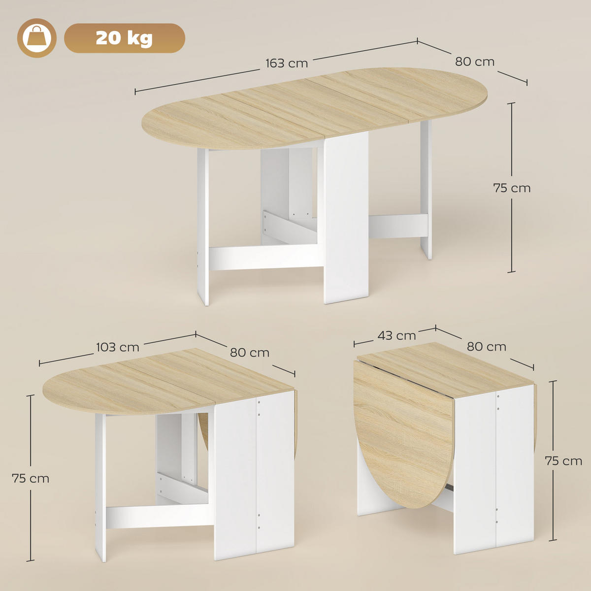 ESSTISCH Naturholz 1 Stück - Beige, Kunststoff (163/80/75cm) - GiPP