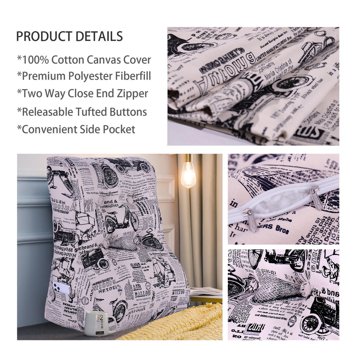 KEILKISSEN Kontur 100% Baumwolle Zeitung 60 cm - Weiß, Textil (55/60cm) - Vercart