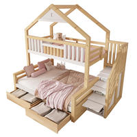 ETAGENBETT Holz 140x200 cm Weiß & Eiche mit Treppenschrank, 2 Schubladen und Giebeldach - Weiß, Holz (140/200cm) - Modfu