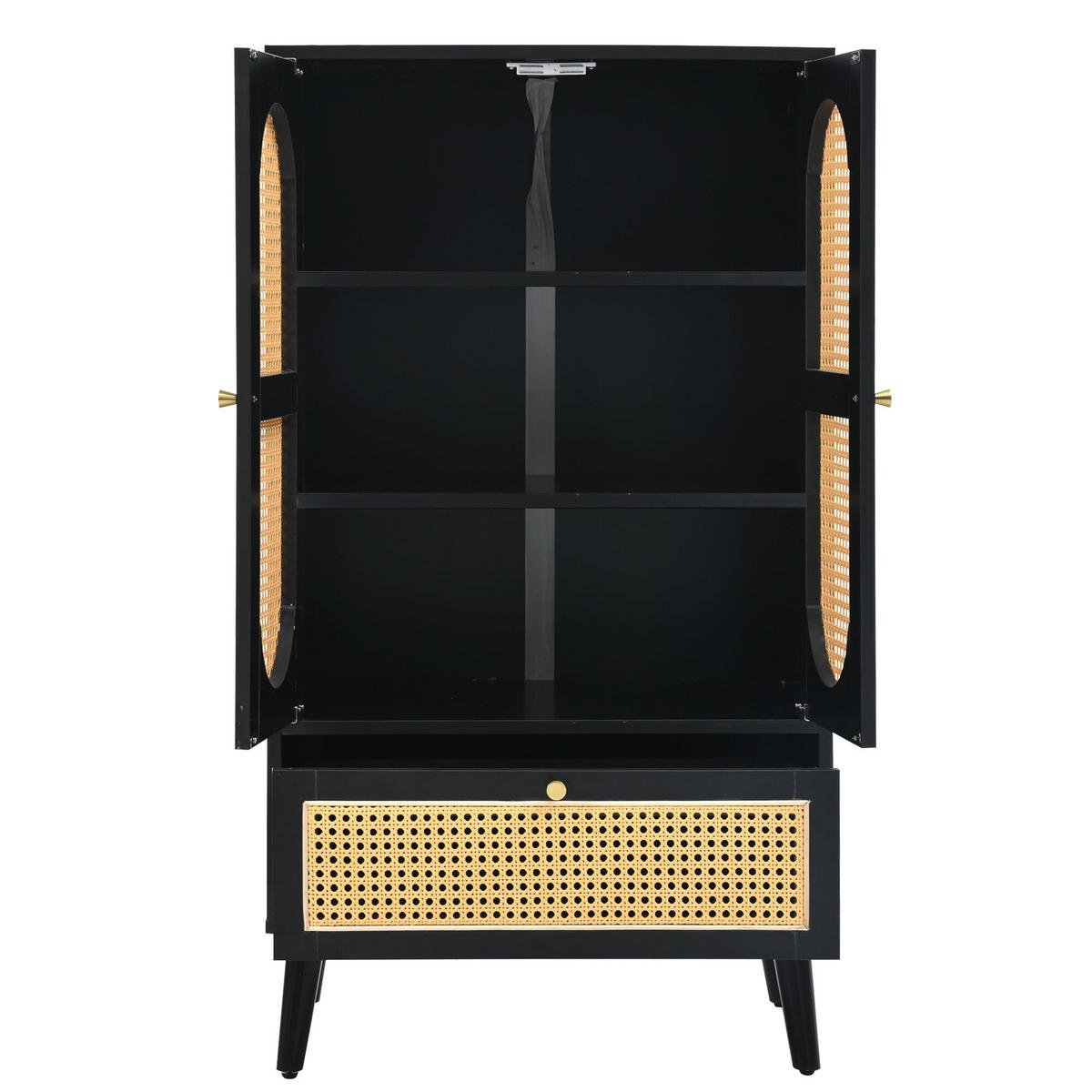 HIGHBOARD Aus Rattan Schwarz 60/40/110,5 cm - Schwarz, Holzwerkstoff/Metall (40/110.5/60cm) - Urban Meuble