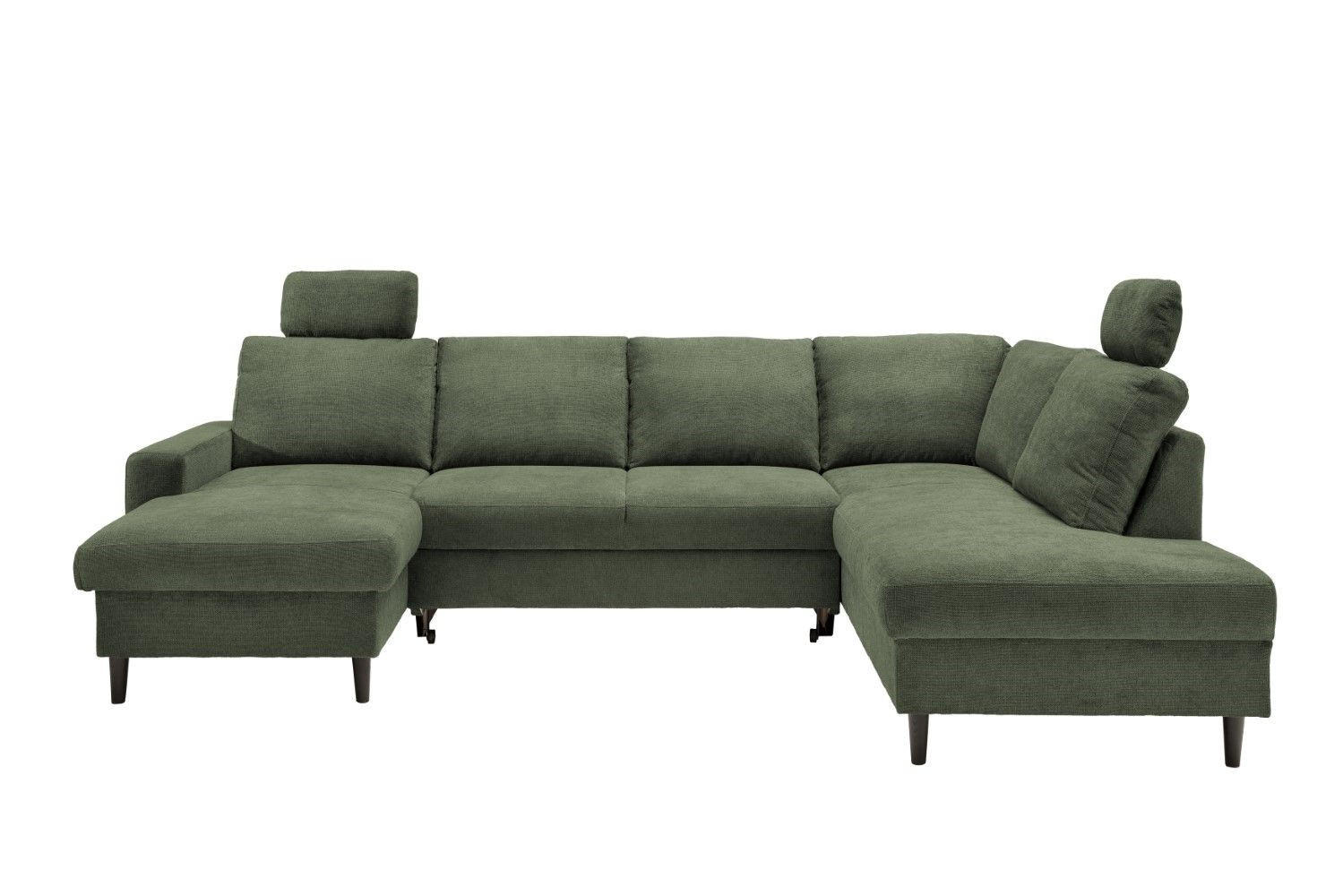 WOHNLANDSCHAFT mit Schlaffunktion und Bettkasten - Dunkelgrün/Schwarz, Kunststoff/Textil (200/88/305cm) - myHomelando