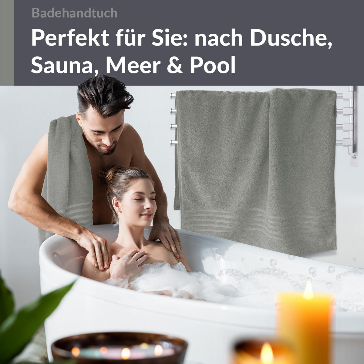 BADETUCH London Stein Grau 2er Set 100x150 - Grau, Textil (100/150cm) - Lashuma