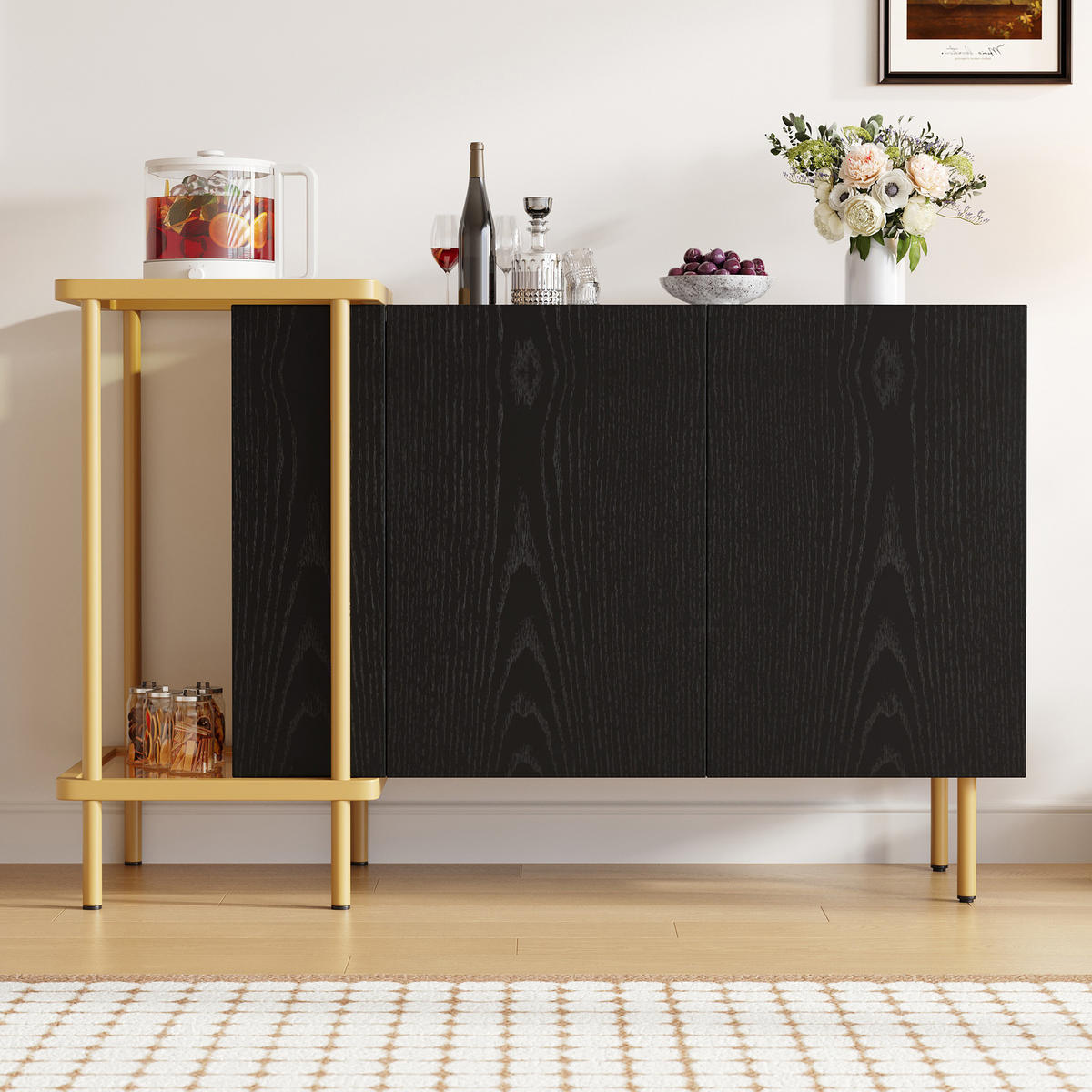 SIDEBOARD mit 3 Schubladen und 2 Türen, skandinavisch-modern, 120/40/77,5 cm, Eiche-Optik/Schwarz - Schwarz, Holzwerkstoff (120/77.5/40cm) - Redom