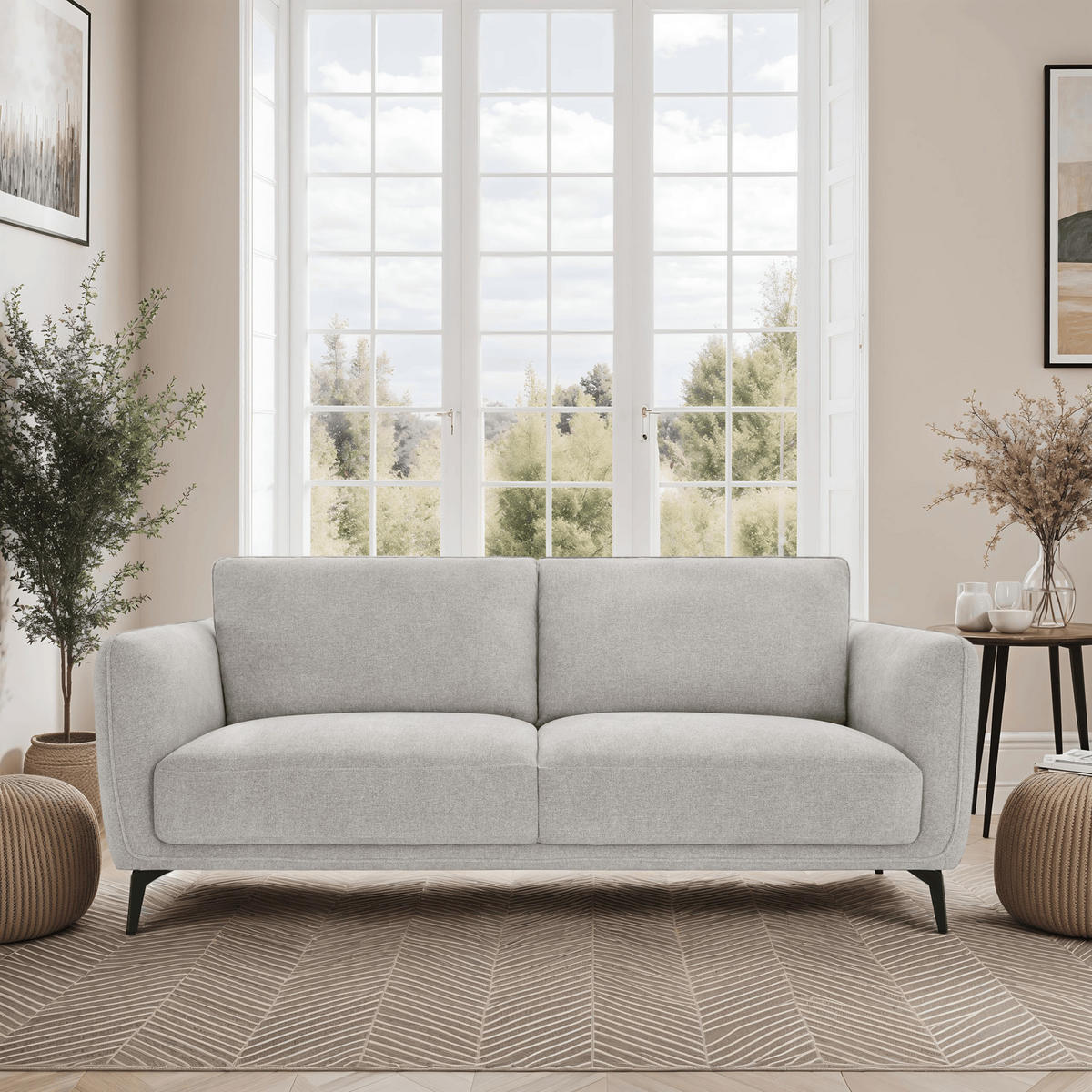 DREISITZER-SOFA Webstoff Grau - Schwarz/Grau, Textil/Metall (197/85/85cm) - Furnhouse