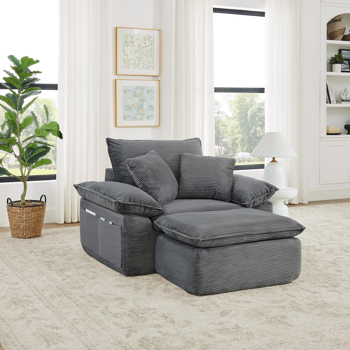 SESSEL DE-35049 mit Fußstütze Hellgrau - Hellgrau, Textil (125/65/156cm) - ComfortXL