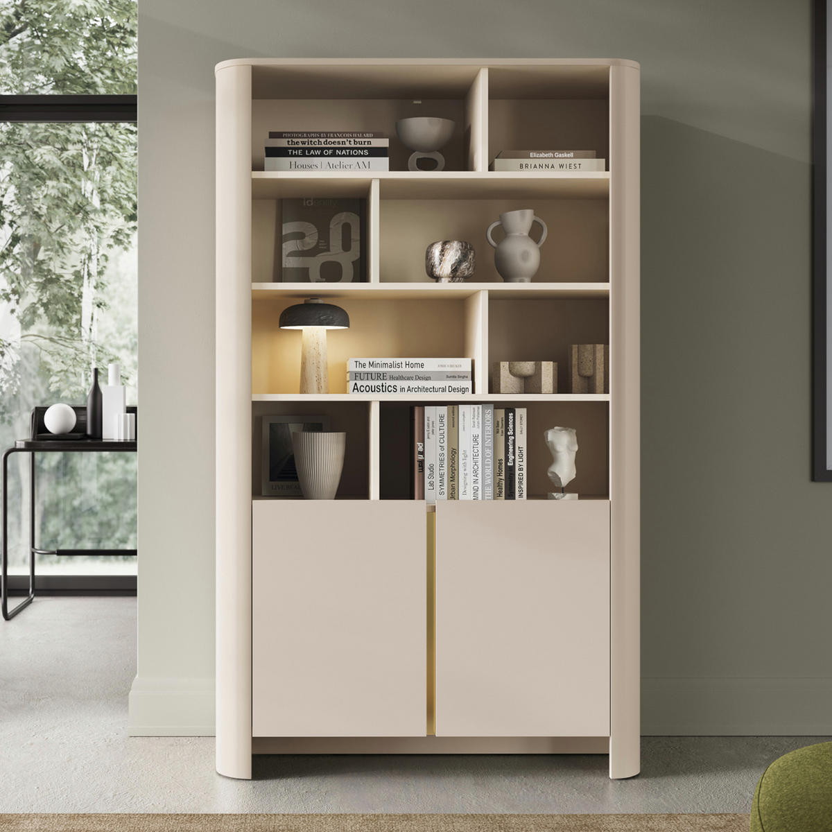 BÜCHERREGAL AMOS REG1-2D Abgerundeter Korpus, Kaschmir - Kaschmir, Holzwerkstoff/Kunststoff (103/170/39cm) - Komodee