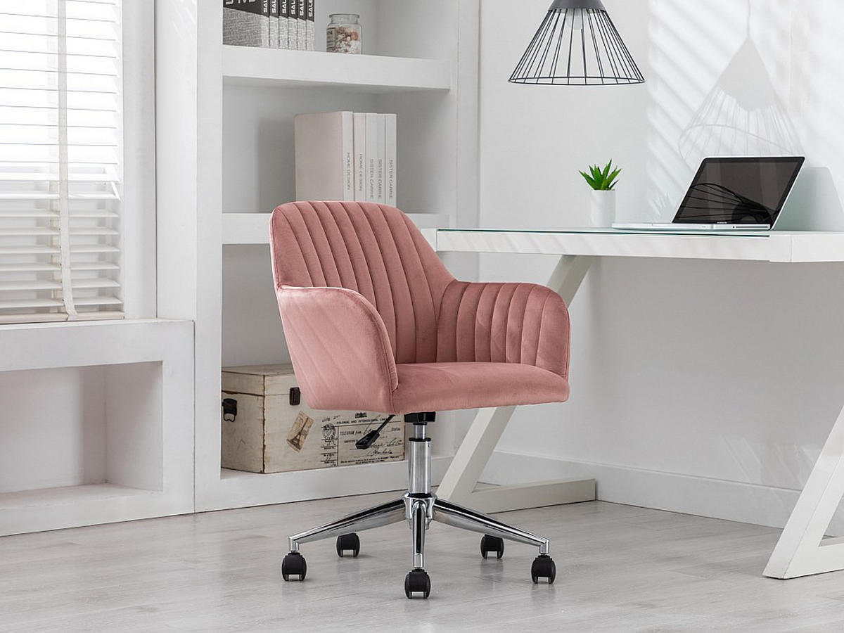 BÜROSTUHL ohne Armlehnen - 59 cmcm x 61.5 cmcm - Samt, Stoff - Puderrosa - ELEANA - Hellrosa, Textil (59/89/61.5cm) - Vente-Unique