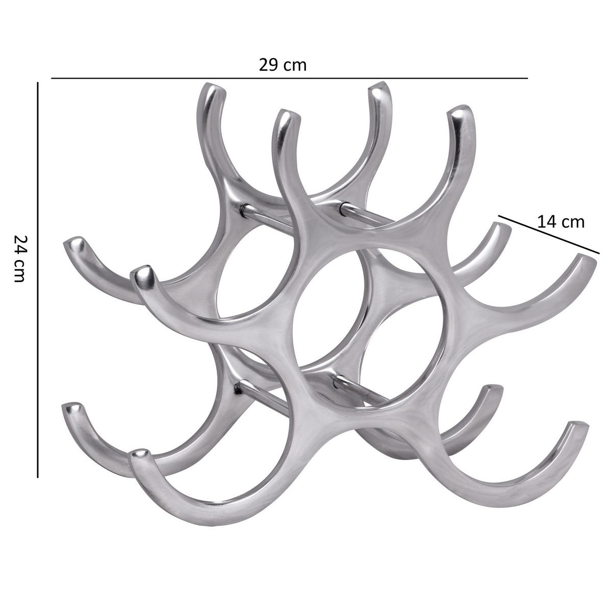 WEINREGAL Aluminium Modern Stil für 6 Flaschen platzsparend 24x29x14cm - Silberfarben, Metall (29/24/14cm) - KADIMA DESIGN